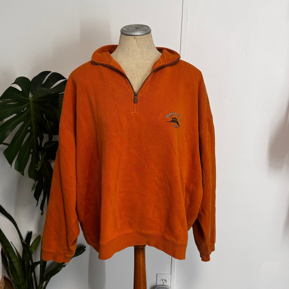 Tommy Bahama Quarter Zip Pullover Mens XXL Orange Ribbed Cotton Relax Marlin